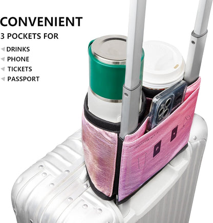 riemot Luggage Travel Cup Holder Free Hand Drink Carrier - Hold Two Coffee Mugs - Fits Roll on Suitcase Handles - Gifts for Flight Attendants Travelers Accessories Carbon Black