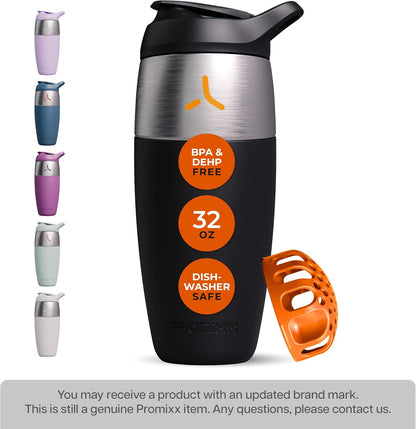 32oz Stainless Steel Protein Shaker Bottle – Leak-Proof Metal Shaker Cup with Snap-Fit Agitator for Smooth, Clump-Free Shakes – BPA-Free, Odor Resistant, Easy to Clean