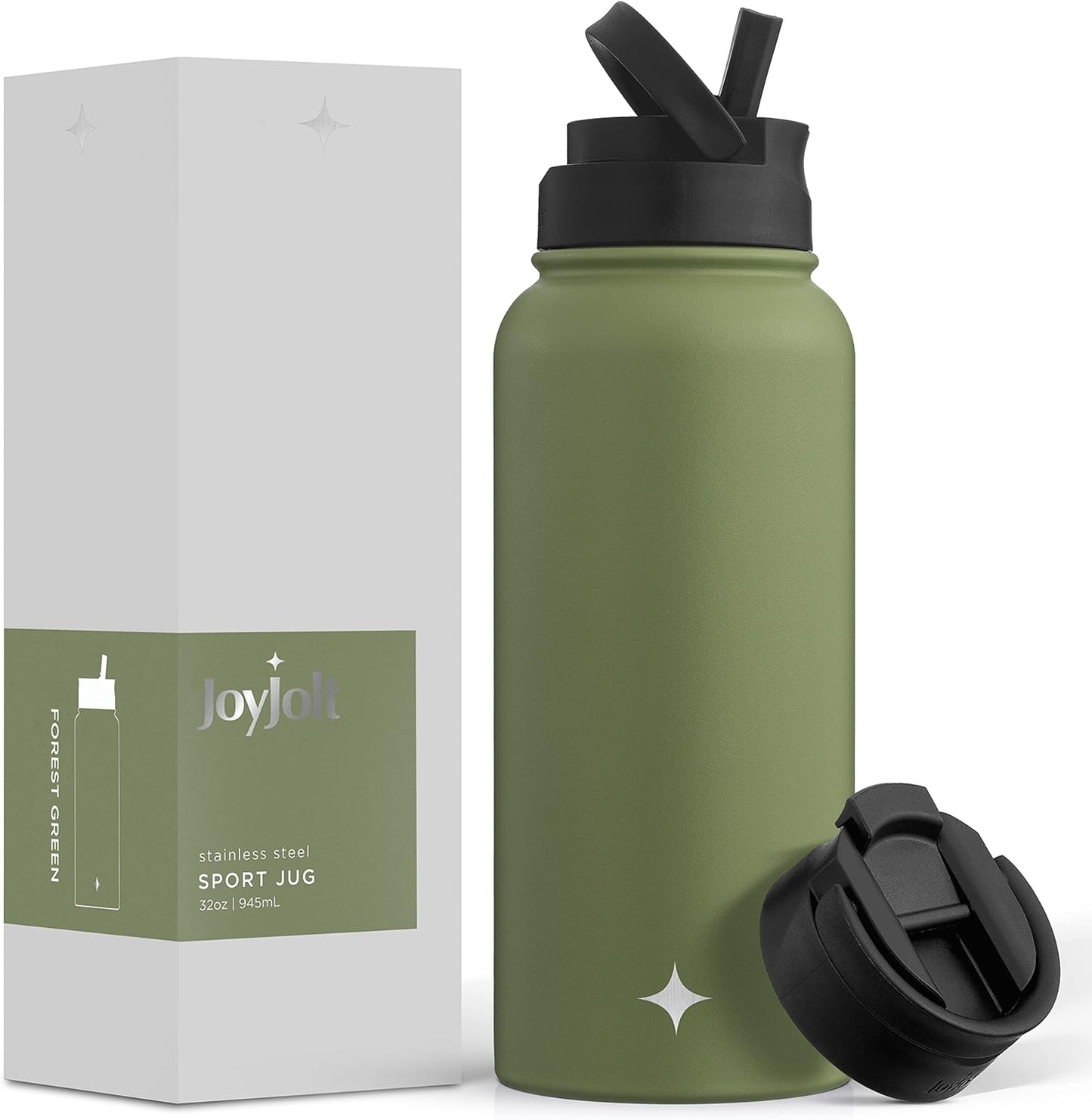 JoyJolt Triple Insulated Water Bottle with Straw Lid AND Flip Lid! 22oz Water Bottle, 12 Hour Hot/Cold Vacuum Insulated Stainless Steel Water Bottle. BPA-Free Leakproof Water Bottles - Thermos Bottle