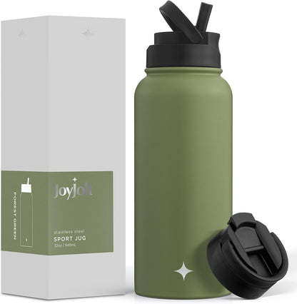 JoyJolt Triple Insulated Water Bottle with Straw Lid AND Flip Lid! 22oz Water Bottle, 12 Hour Hot/Cold Vacuum Insulated Stainless Steel Water Bottle. BPA-Free Leakproof Water Bottles - Thermos Bottle