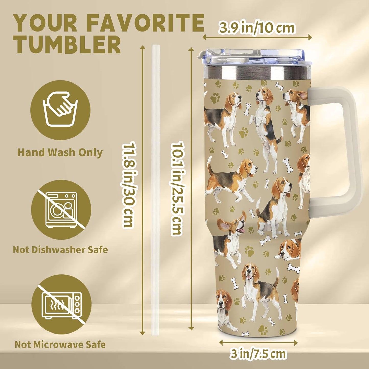 Beagle Gifts for Women Men, 40oz Stainless Steel Insulated Tumbler Travel Cup Mug, Funny and Unique Beagle Gifts for Dog Lover - Colors B