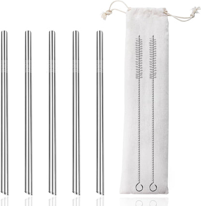 Lazycorner 16 Pcs Metal Straw Reusable 8.5" 10.5" 6mm Stainless Steel Straws for Tumblers 20oz-32oz, Rainbow Drinking Straws with Silicone Tips, 4 Straw Cleaner Brush, 1 Travel Case