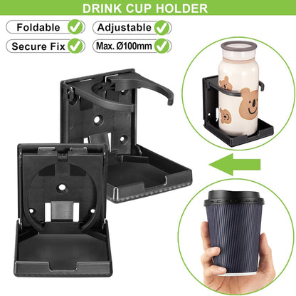 Spurtar 2pcs Boat Cup Holder Suitable for Most Size Mugs Water Bottle Drink 2.36-3.94Inch/60-100MM Adjustable Folding Wall Car Desk Cup Holder for Trucks, RVs, Vans, Boats, Campers, Caravans