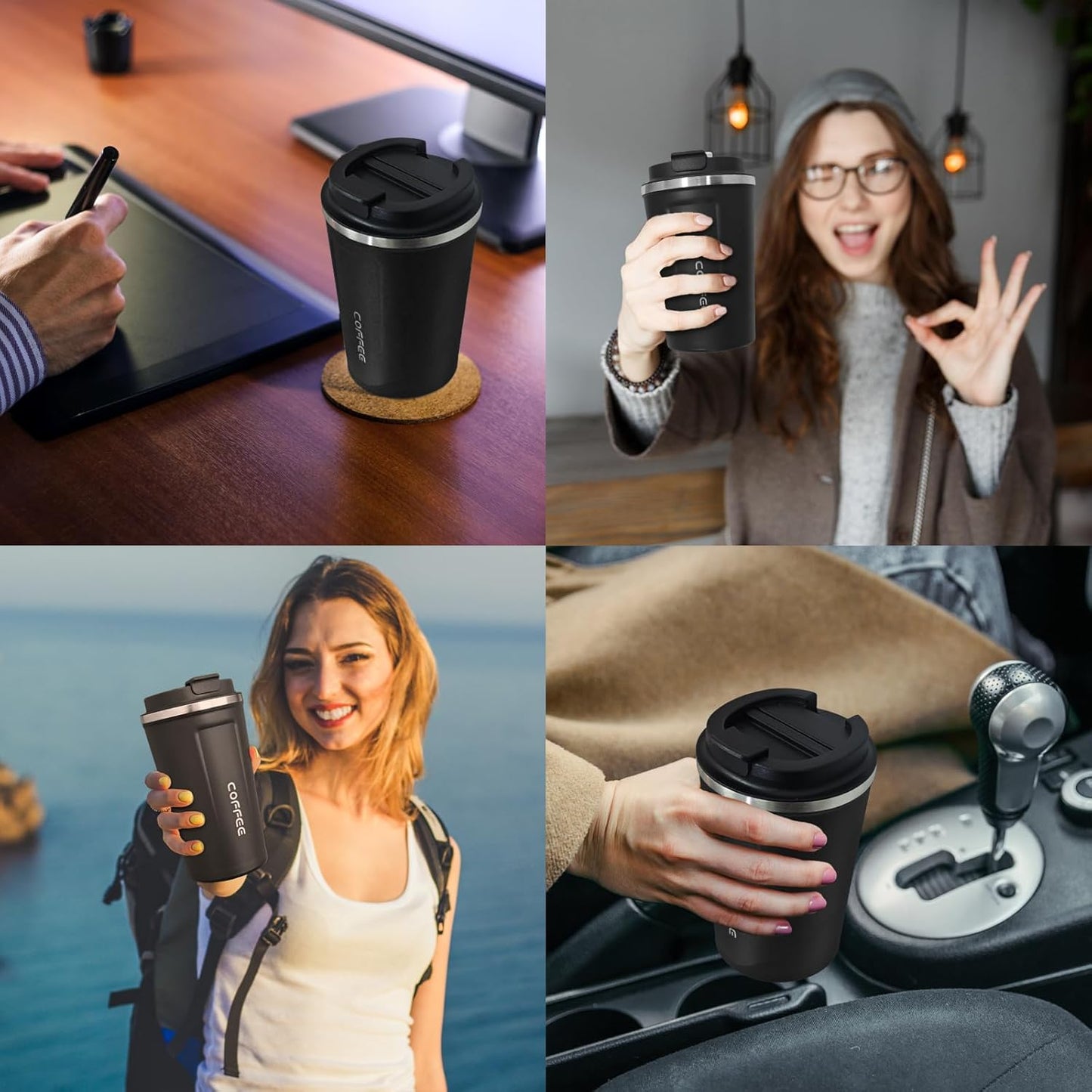 4 Pack Travel Coffee Mug 17oz Insulated Coffee Cup with Lid, Reusable Thermal Coffee Cup Stainless Steel Coffee Tumbler to Keep Hot & Cold Drinks for Car, Daily, Travel and Gifts, Multicolor