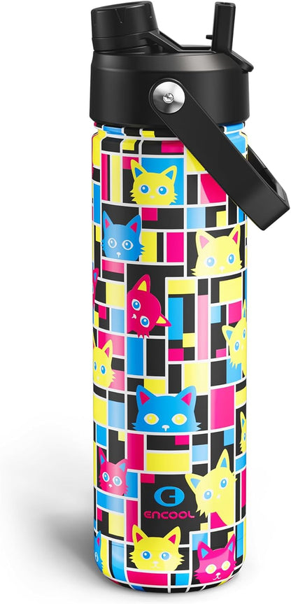 ENCOOL Insulated Water Bottle with Straw Stainless Steel Water Bottle, Leak-Proof, BPA-Free, Double Wall Vacuum Keeps Cold for 24 Hours for Sports, Travel, School (26 oz, Cotton Candy) - Colors B