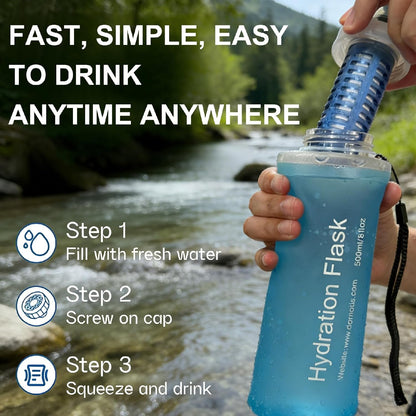 AXEN Collapsible Water Bottle with Filter System, Soft Hydration Flask for Trail Running, Camping, Hiking, Cycling, 700ml Slate Green