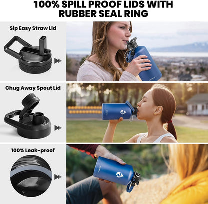 RAYMYLO One Gallon Water Bottle Insulated, Triple Walled Vacuum Stainless Steel (Cold for 48 Hrs), Leak Proof & Non-BPA, Large Water Flask Jug with Paracord Handle & Straw Spout Lids