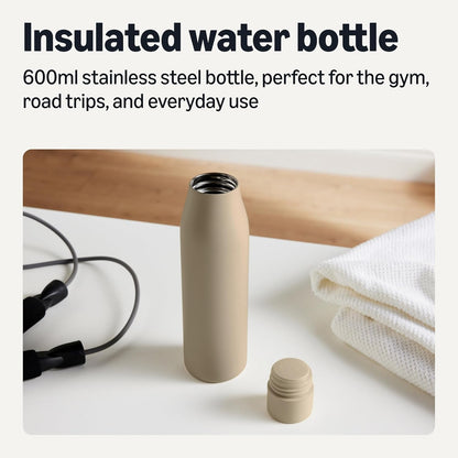 Amazon Basics Insulated Stainless Steel Water Bottle, Leak-Proof, Double-Wall, 20 oz., BPA-Free, Linen Gray