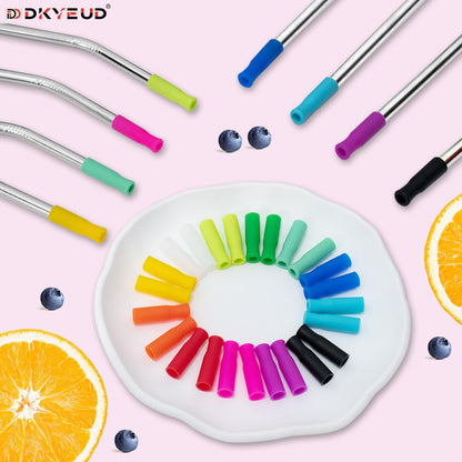 Reusable Stainless Steel Straws Set 6 PCS with 6 Silicone Tips, 2 Straw Brush, 1 Storage Case, Different Sizes of Metal Straws Reusable, Suitable for 14, 20, 30 oz Cups Tumbler, for Hot/Cold Drinks