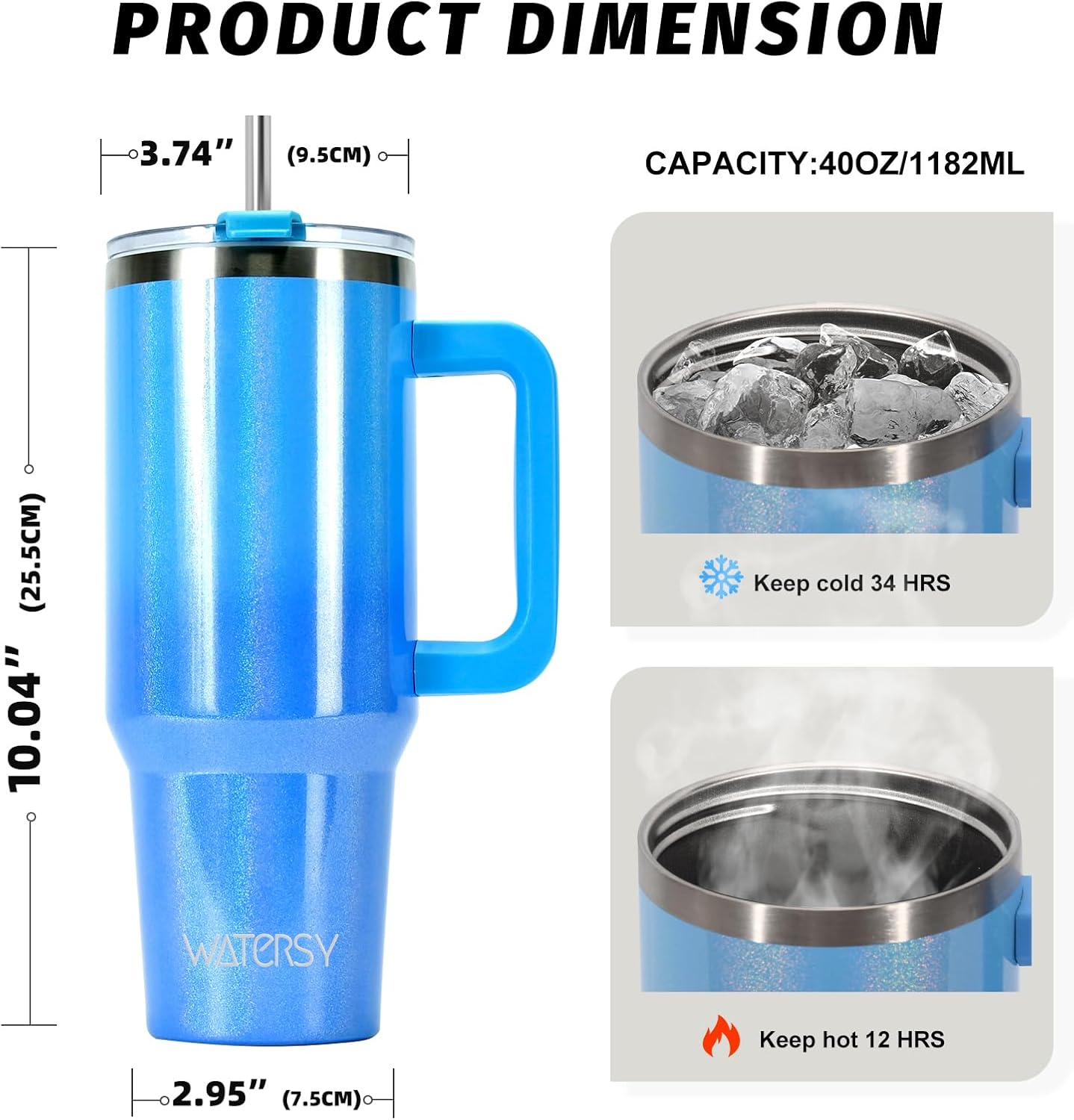 40 oz Tumbler with Handle,Tumbler with Lid and Straw,Double Wall Insulated Cup Stainless Steel Travel Mug(Cold for 34 Hours),Water Bottle for Iced Tea,Coffee,Cold Beverages(Purple)