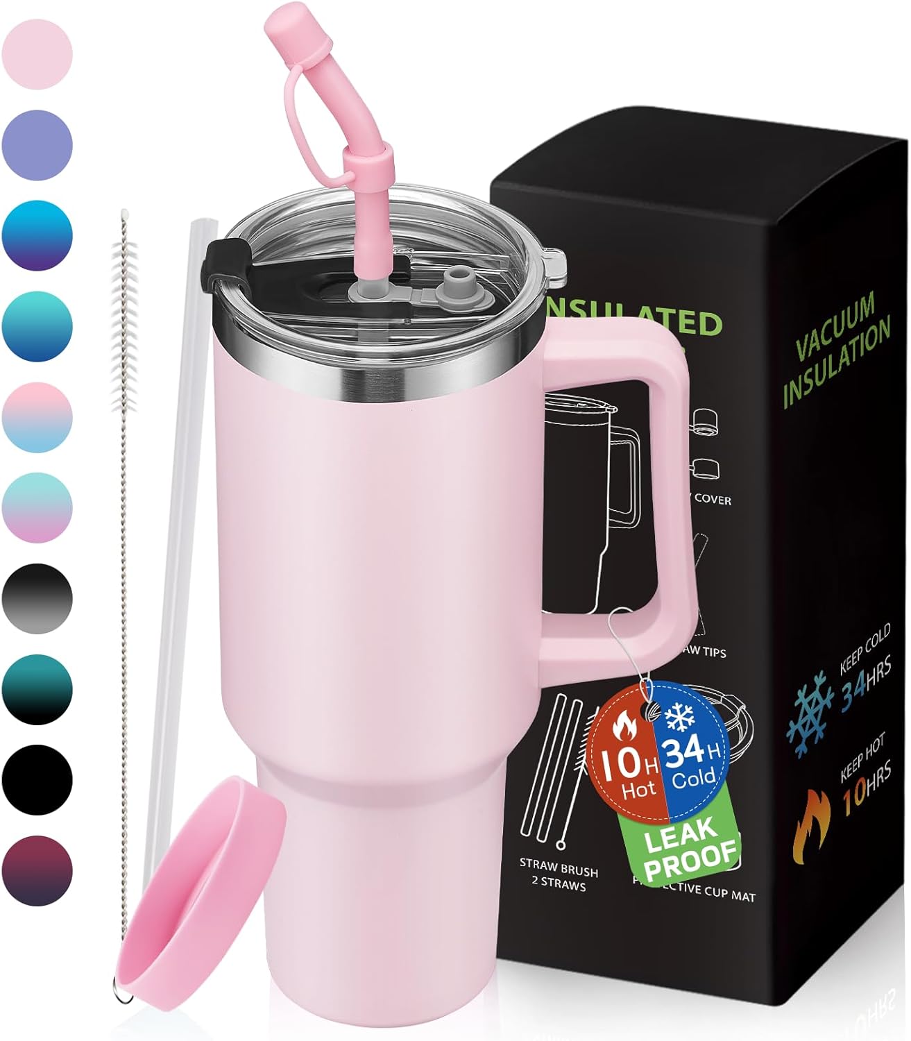BENZZO 40 oz Tumbler with Handle and Straw Lid Travel Mugs Insulated for Hot and Cold Water Bottle Stainless Steel Coffee Cups