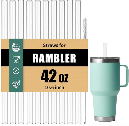 Straws for Yeti 35 oz Rambler Tumbler, 6Pcs 9.5 Inch Reusable Replacement Straws, BPA-Free Hard Plastic Accessories with 1 Cleaning Brush, Ideal for Smoothies, Milkshakes