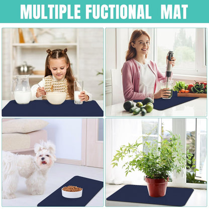 WISELIFE Coffee Mat Super Absorbent Dish Drying Mat Coffee Bar Accessories Match with Machine Large Drying Mats for Kitchen Counter 12" W x 19" L, Black