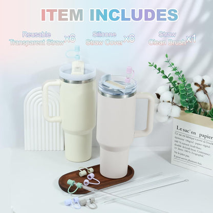 Clear Replacement Straw with Covers for Stanley 40&30 oz Cup, 10mm Reusable Straws with Cleaning Brush, Accessories for Stanley Tumbler