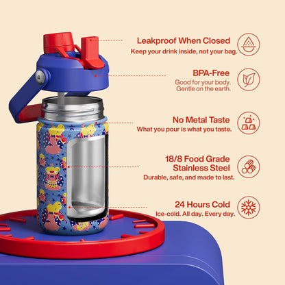 ENCOOL Insulated Water Bottle with Straw Stainless Steel Water Bottle, Leak-Proof, BPA-Free, Double Wall Vacuum Keeps Cold for 24 Hours for Sports, Travel, School (26 oz, Cotton Candy) - Colors B