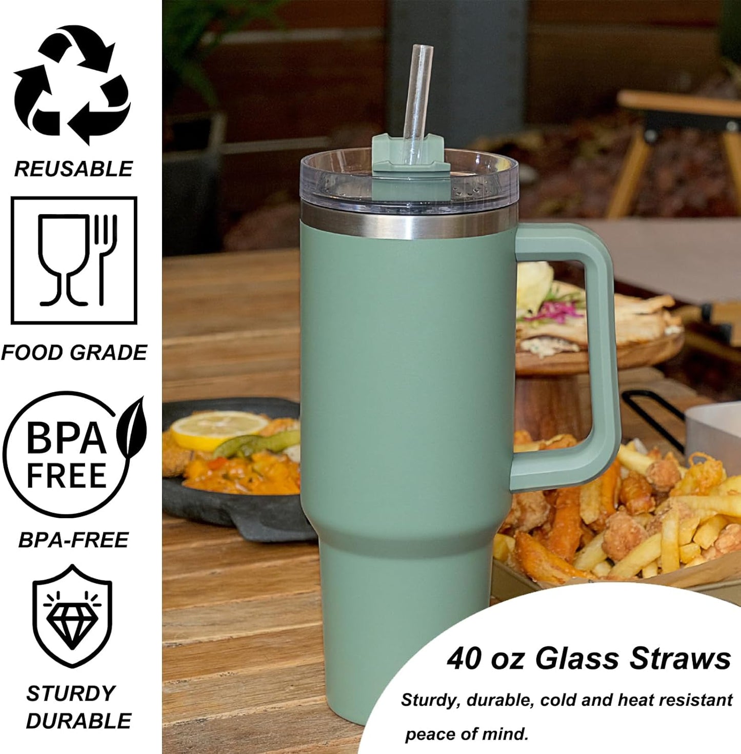 12" Glass Straw for Stanley 40 oz Cup Tumbler, Replacement Stanley Straw, 6 Pack Clear Glass Straw with Cleaning Brush, Reusable Stanley Cup Accesspries