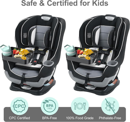 Car Seat Snack Tray for Toddlers - 3 Inch Cup Holder Fits Most Sippy Cups & Straw Bottles with Dip Well, Mess-Free Square Kids Travel Tray Road Trip Essentials, Black