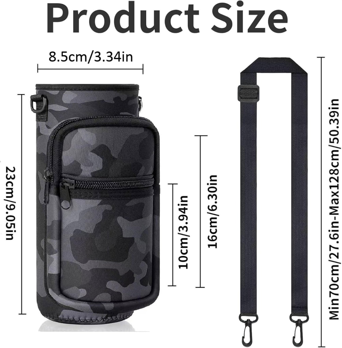 Water Bottle Holder with Strap, Insulated Crossbody Sling Bag, Carrier with Phone Pocket for Walking Hiking Camping Fishing