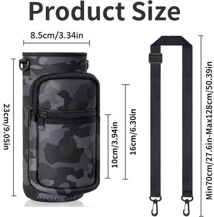 Water Bottle Holder with Strap, Insulated Crossbody Sling Bag, Carrier with Phone Pocket for Walking Hiking Camping Fishing