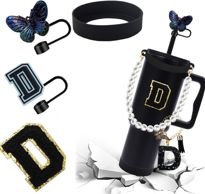 7pcs Cup Accessories for Stanley 30/40oz Tumbler, Handle Strap, Straw Cover, Silicone Boot, Letter Charm Stickers