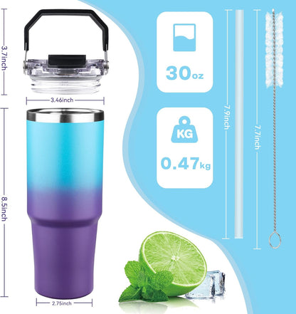 30oz Tumbler with Handle and Flip Straw Lid Double Wall Insulated Travel Coffee Mug Stainless Steel Vacuum Insulated Coffee Tumbler Cup for Hot and Cold Beverages,Leak-proof&BPA-free (30oz,Black)