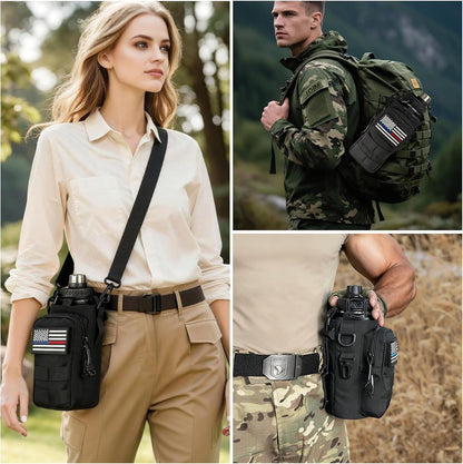 Water Bottle Holder with Strap - Tactical Insulated Water Bottle Sleeve with MOLLE System Water Bottle Cover Cross-Body Pouch for Walking Hiking Camping Gym 32oz&40oz
