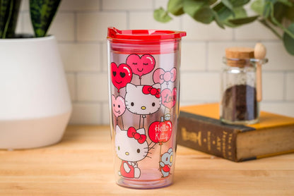 Silver Buffalo Sanrio Hello Kitty Milk Carton Pattern Plastic Boba Tumbler w Lid and Wide Straw, 24 Ounces