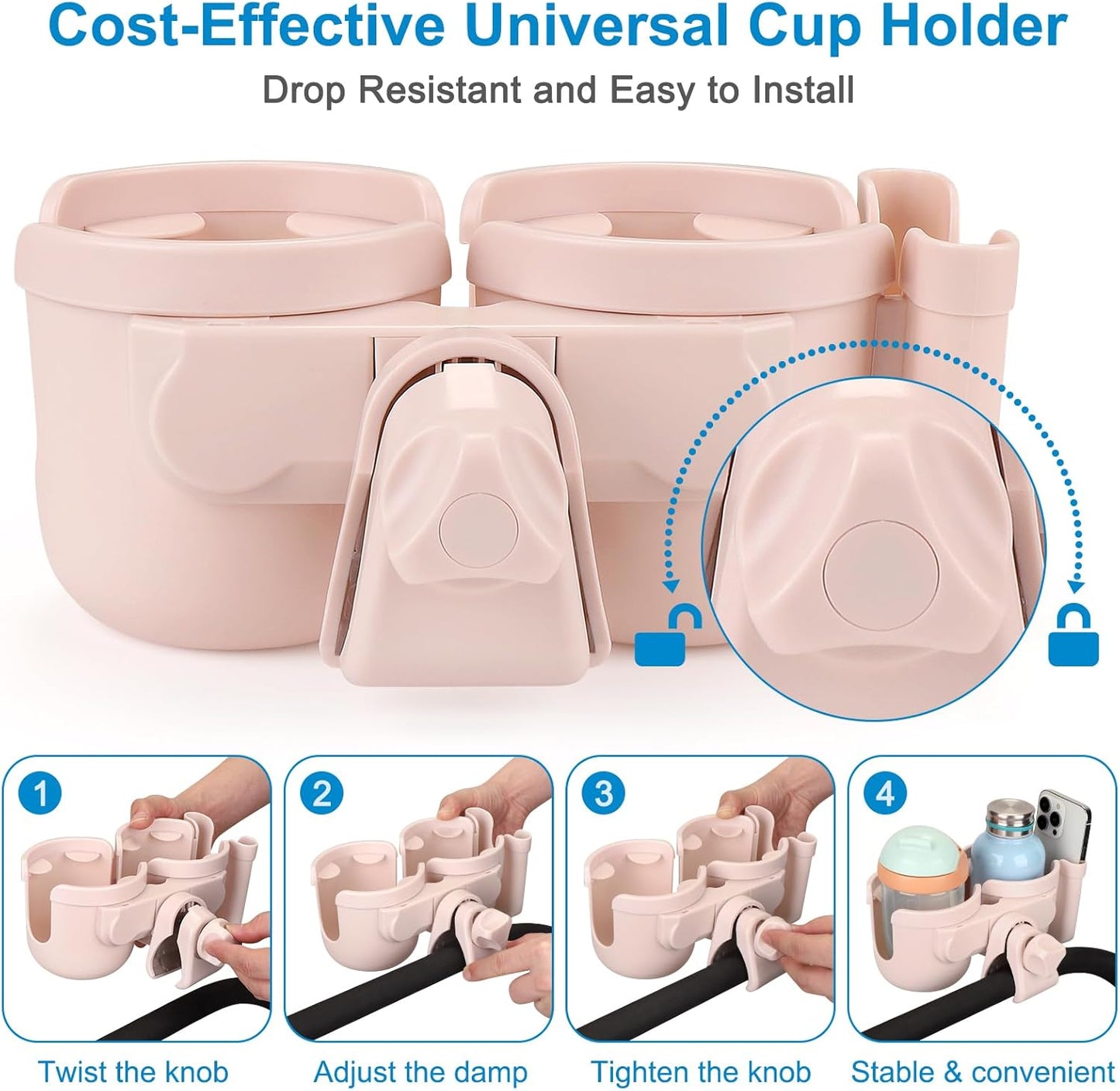 Accmor Stroller Cup Holder with Phone Holder, Bike Cup Holder, Universal Cup Holder for Uppababy Nuna Doona Strollers, 2-in-1 Cup Holder for Walker, Wheelchair, Scooter - Colors A
