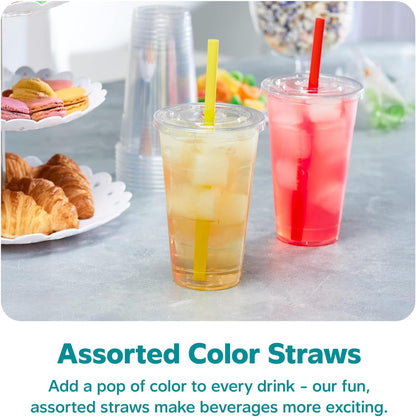 GUSTO [24 oz. - 100 Count Clear Cups with Flat Lids & Straws - Disposable Clear Drinking Cups for Iced Coffee, Cold Drinks, Milkshakes, and Smoothies - Formerly Comfy Package