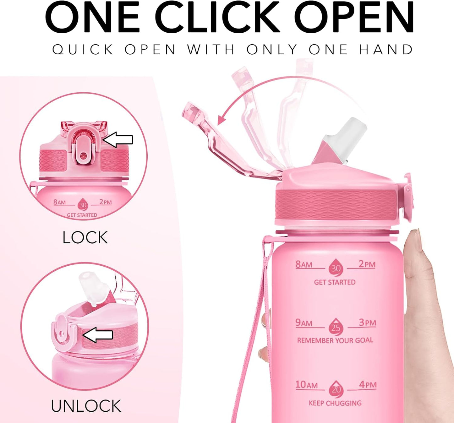Hyeta 32oz Water Bottles with Straw - Stay Motivated and Hydrated with Convenient Times to Drink Markings, Durable, Leak-proof