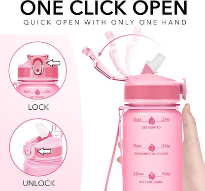 Hyeta 32oz Water Bottles with Straw - Stay Motivated and Hydrated with Convenient Times to Drink Markings, Durable, Leak-proof