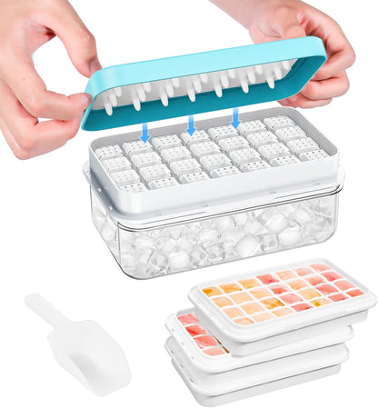 Ice Cube Tray with Lid and Bin, PHINOX 56 pcs Ice Trays for Freezer, Ice Cube Trays for Freezer with 2 trays, Container, Lid & Ice Scoop, BPA Free