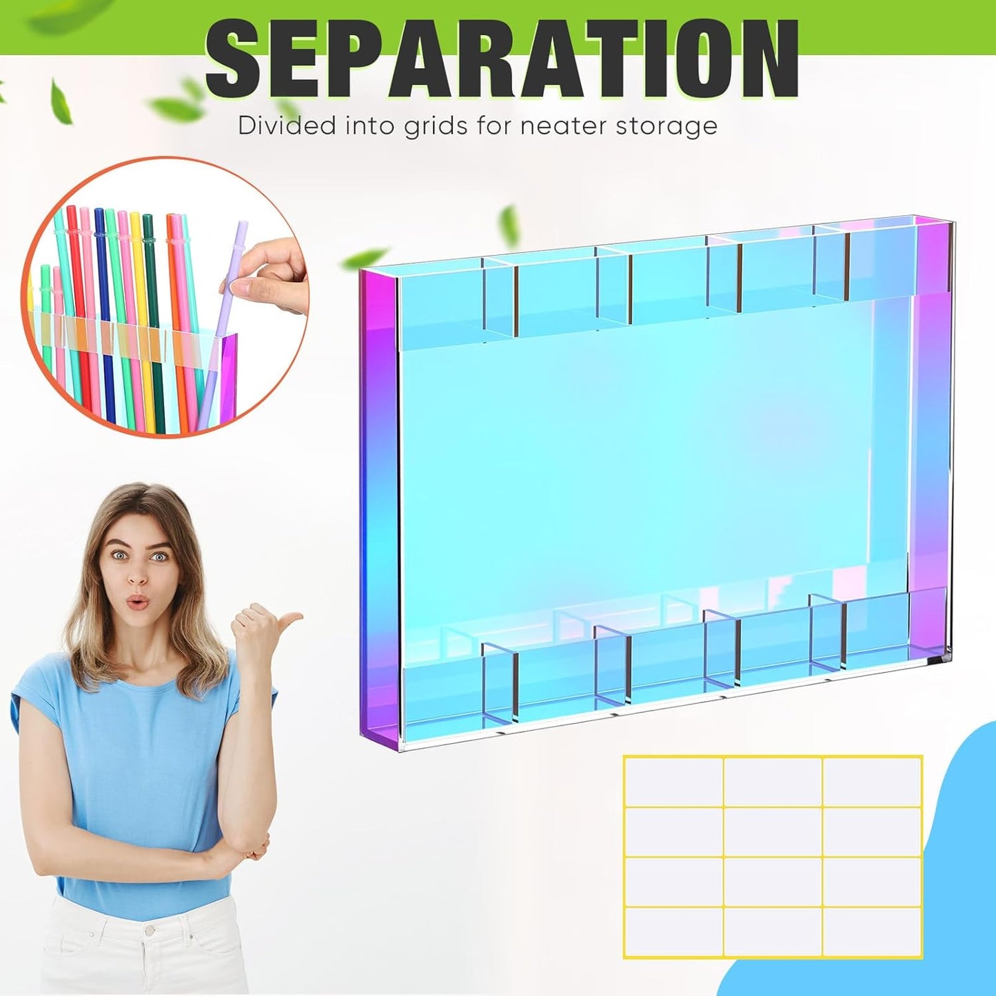 Qinyoung Acrylic Straw Holder for Cabinet Door with Double Sided Adhesive Tape Reusable Straw Organizer Tumbler Storage Kitchen Accessories Container for Counter Cupboard(Classic,Large,Transparent)