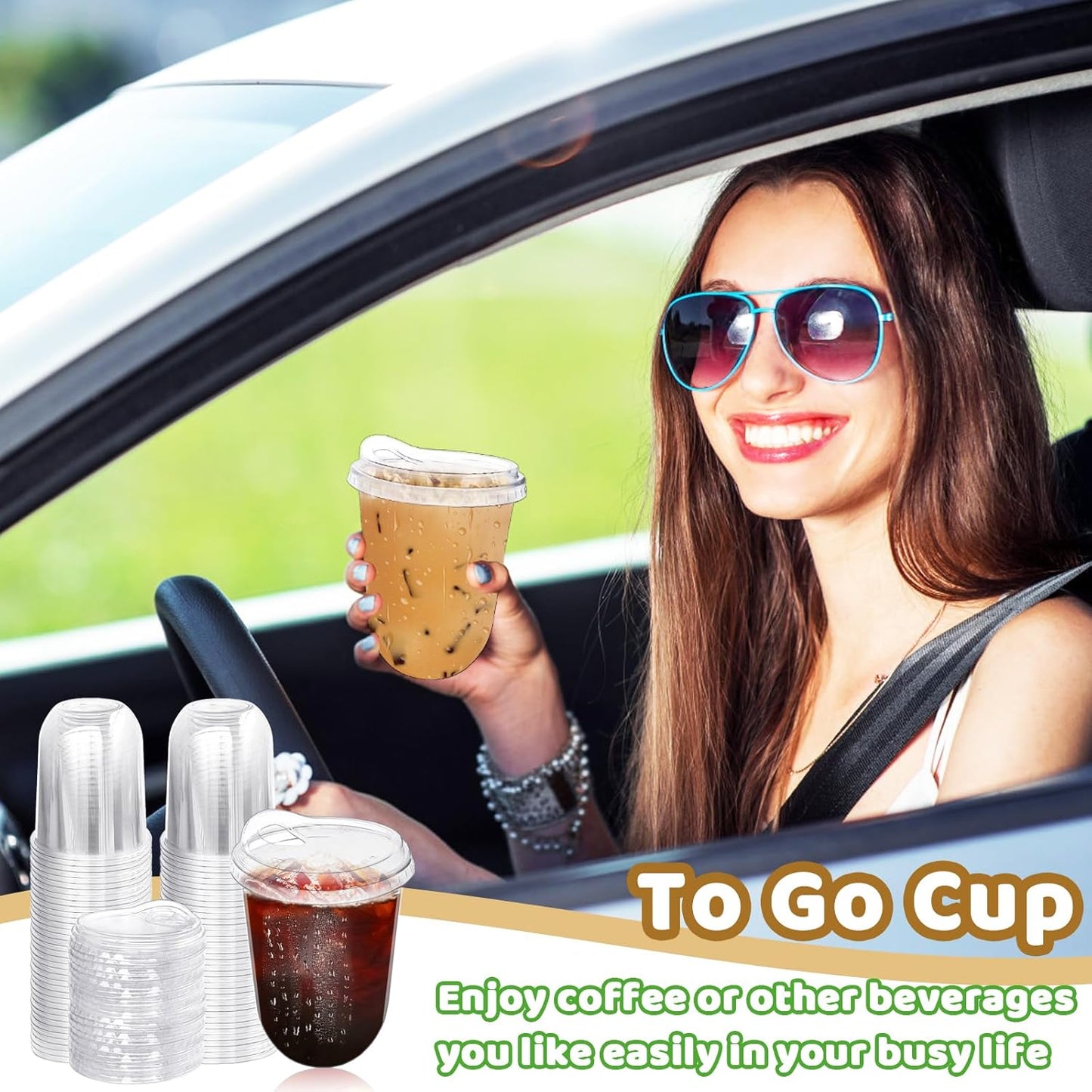 Alaeseje 50 Pack Clear Plastic Cups with Strawless Sip Lids,16 oz Iced Coffee Cups with Lids,Disposable PET Crystal Cups,Round Bottom To Go Cup for Iced Coffee Juice Smoothie Cold Beverage