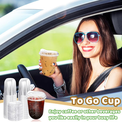 Alaeseje 50 Pack Clear Plastic Cups with Strawless Sip Lids,16 oz Iced Coffee Cups with Lids,Disposable PET Crystal Cups,Round Bottom To Go Cup for Iced Coffee Juice Smoothie Cold Beverage