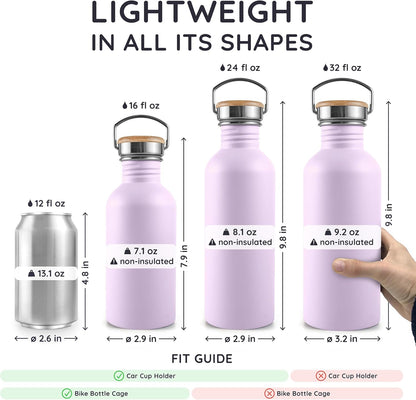 Bambaw Stainless Steel Water Bottles 32 oz, Non-insulated Single Wall Metal Water Bottle Stainless Steel, Reusable & Eco Friendly, Dishwasher Safe – Silver | Non-insulated