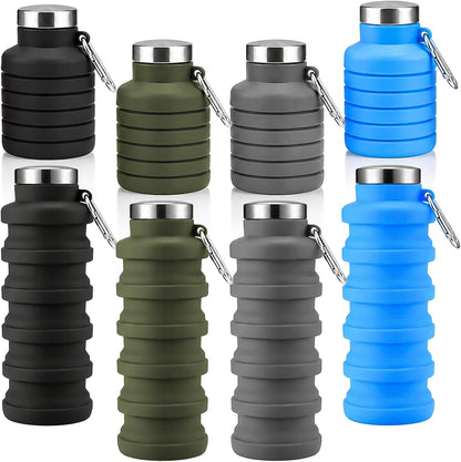 4 Pack Collapsible Water Bottles, 16oz Portable Reusable Silicone Water Bottle, Foldable Water Bottles for Travel Gym Camping Hiking, Leak Proof Sports Water Bottle with Carabiner (Bright Color)