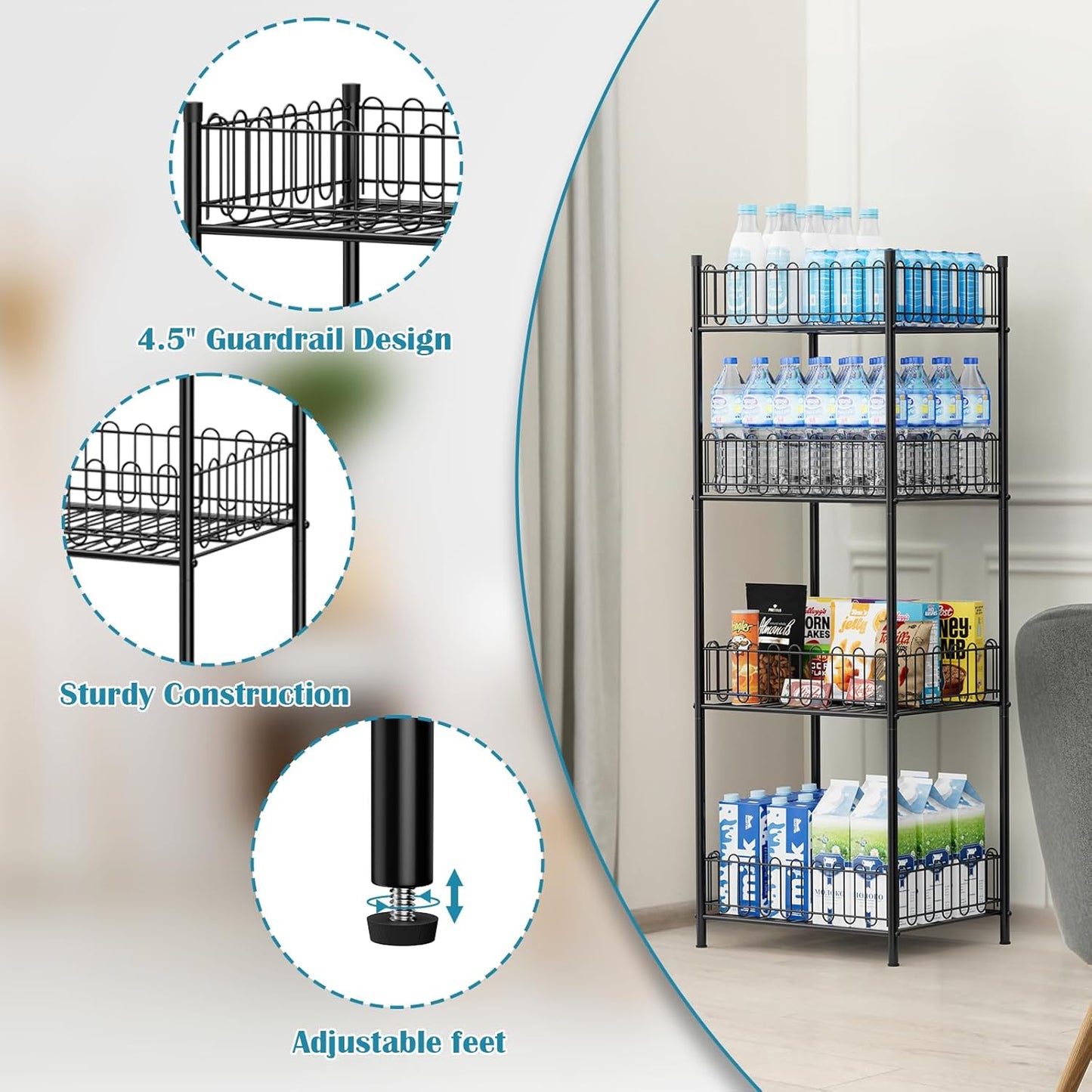 OYEAL Water Bottle Holder Rack 3 Tier Soda Drink Organizer Vertical Metal Food Storage Shelf for Kitchen Countertop Pantry, Can Storage Organizer for Pantry