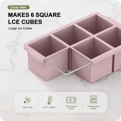 VLM 3 Packs Large Ice Cube Molds with Stackable Lid,Silicone Ice Cube Tray for Freezer,Big Square Ice Tray for Whiskey,Cocktails,Bourbon and Soups (Neutral)