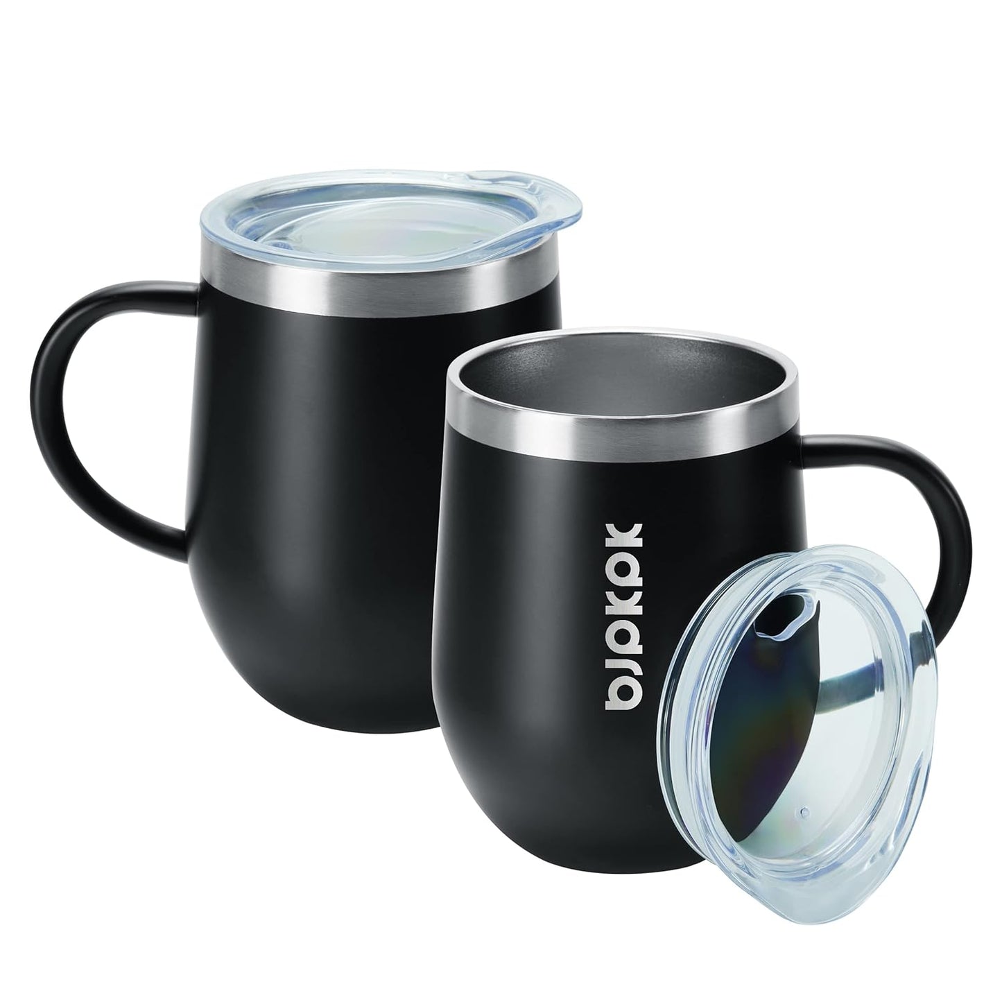 BJPKPK 2 pcs Insulated Coffee Mug, 14oz Insulated Tumbler with Lid, Stainless Steel Coffee Cups with Splash Proof Lid-White