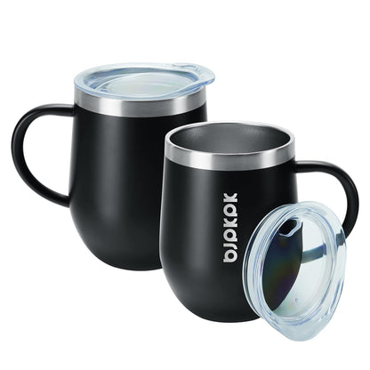 BJPKPK 2 pcs Insulated Coffee Mug, 14oz Insulated Tumbler with Lid, Stainless Steel Coffee Cups with Splash Proof Lid-White