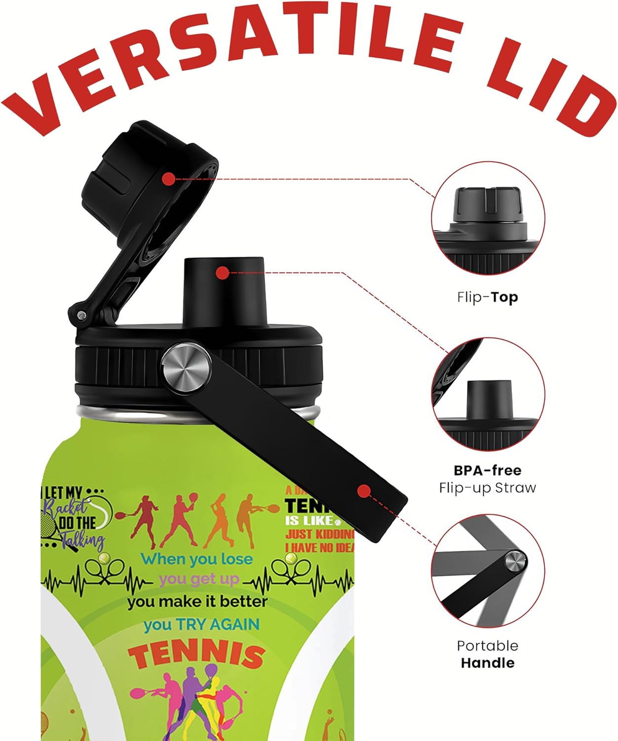 Pickleball Water Bottle 32oz Stainless Steel Insulated Vaccum with Lid, Pickleball Gifts for Pickleball Players, Pickleball Lovers, Women Girls Ladies