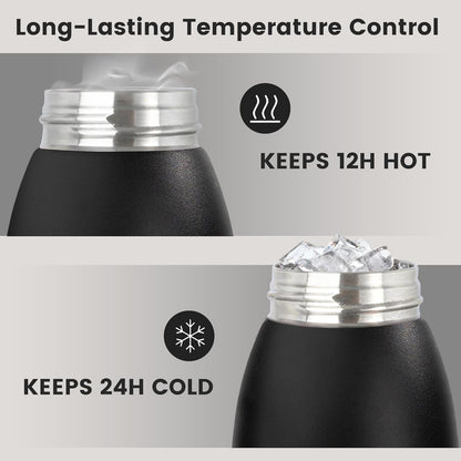 32oz Insulated Stainless Steel Water Bottle with Handle, Double Wall Leakproof Sport Water Bottle, BPA-Free, Keeps Cold 24H/Hot 12H, Ideal Gym Bottle for Men, Women, Office, Hiking, Black