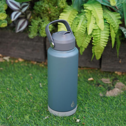 BJPKPK Insulated Water Bottle with Straw Lid, 18oz Thermo Water Bottles with Soft Nozzle, Flex Handle & Non-slip Boot, BPA Free Leak Proof Stainless Steel Metal Thermo, Tumblers, Cups,Sea Salt