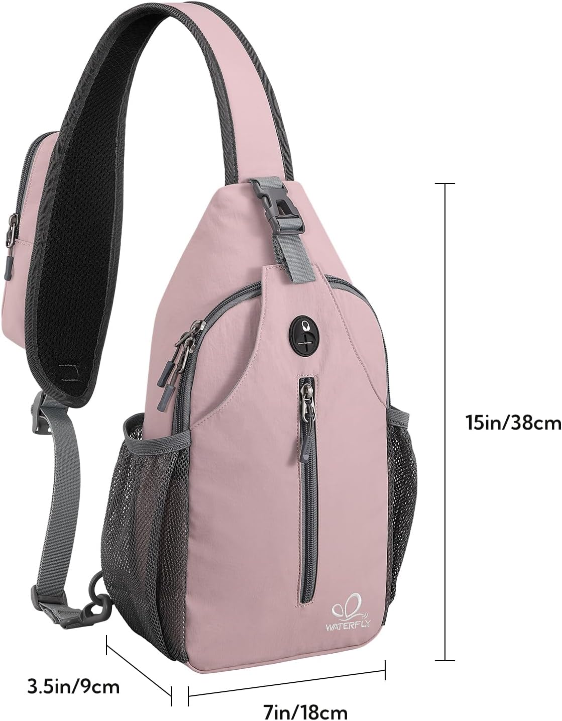 WATERFLY Crossbody Sling Backpack Sling Bag Travel Hiking Chest Bag Daypack (Black)