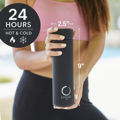 Pure Zen Tea Thermos with Infuser for Hot and Cold Infusions - Stainless Steel - Tea Infuser Bottle - Leakproof Travel Mug with Filter - 15oz - Blue