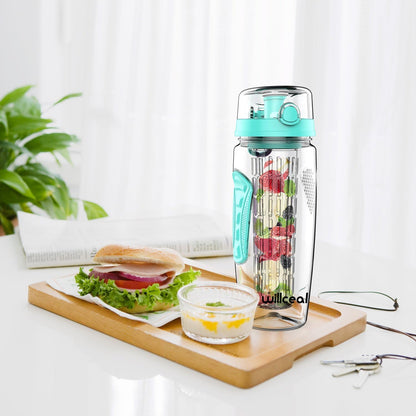 Fruit Infuser Water Bottle 32oz- Durable, Large - BPA Free Tritan, Flip Lid, Leak Proof Design - Sports, Camping