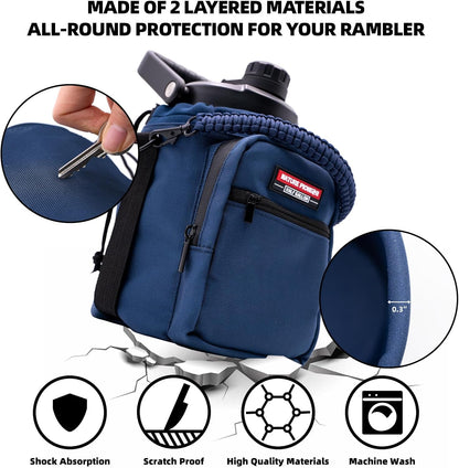 NATURE PIONEOR Water Bottle Holder with Adjustable Strap - Half/One Gallon (64/128oz) Insulated Water Bottle Sling Carrier with Phone Pocket & Paracord Handle, Outdoor Camping, Hiking, Gym
