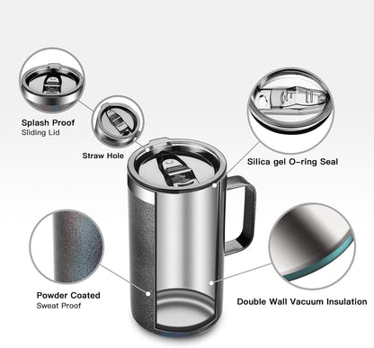 KXIAOCHEN 20oz Insulated Coffee Mug with Lid, Stainless Steel Coffee Cup, Double Wall Vacuum Coffee Tumbler with Handle, Premium Thermal Travel Coffee Mug (Navy Blue)