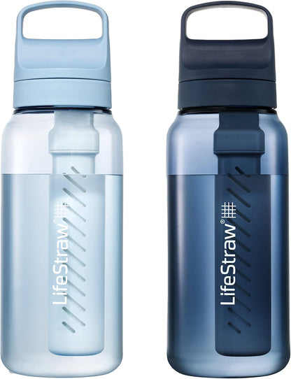 LifeStraw Go Series – BPA-Free Water Filter Bottle for Travel and Everyday use removes Bacteria, parasites and microplastics, Improves Taste, 22oz; Clear